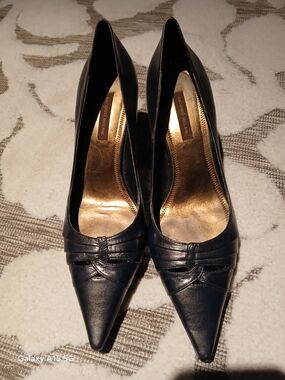 ANTONIO MELANI Navy Pointed Leather Heels